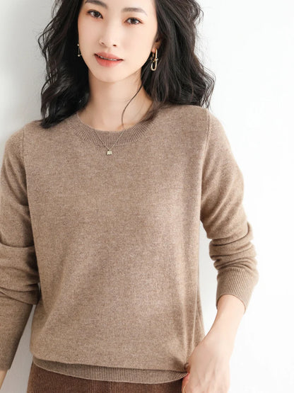2024 Klassískur stíll kashmere pullover tískan merino ull peysa kringlótt hál ermi prjónafatnaður mjúkur basic 'fatnaður boli