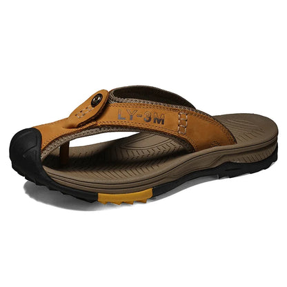 Ósvikinn kú leðurskór karlar sandalar flip flops karlkyns