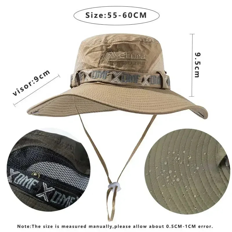 Sommer Männer Eimer Hut Outdoor UV Schutz Weites Schwim Panama Safari Jagd Wanderhut Mesh Fisherman Hut Strand Sonnenschutzmütze