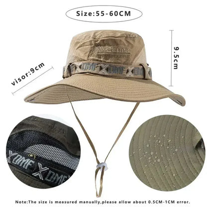 Sommer Männer Eimer Hut Outdoor UV Schutz Weites Schwim Panama Safari Jagd Wanderhut Mesh Fisherman Hut Strand Sonnenschutzmütze