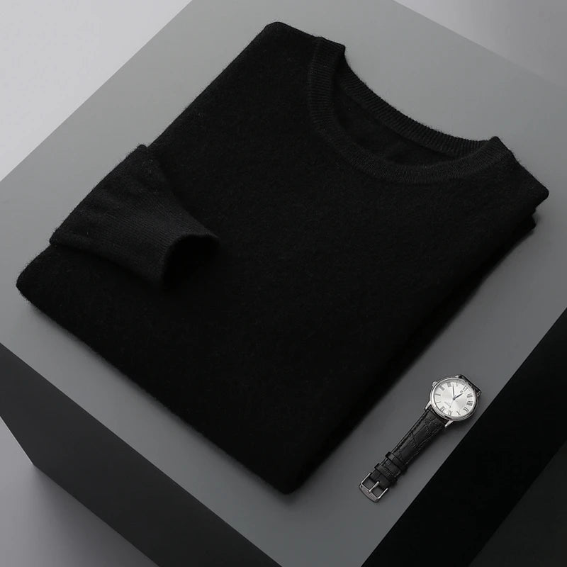 Mvlyflrt 100% puro suéter de lana merino para hombres tops de columna de cuello redondo otoño suéter de color sólido delgado versátil básico