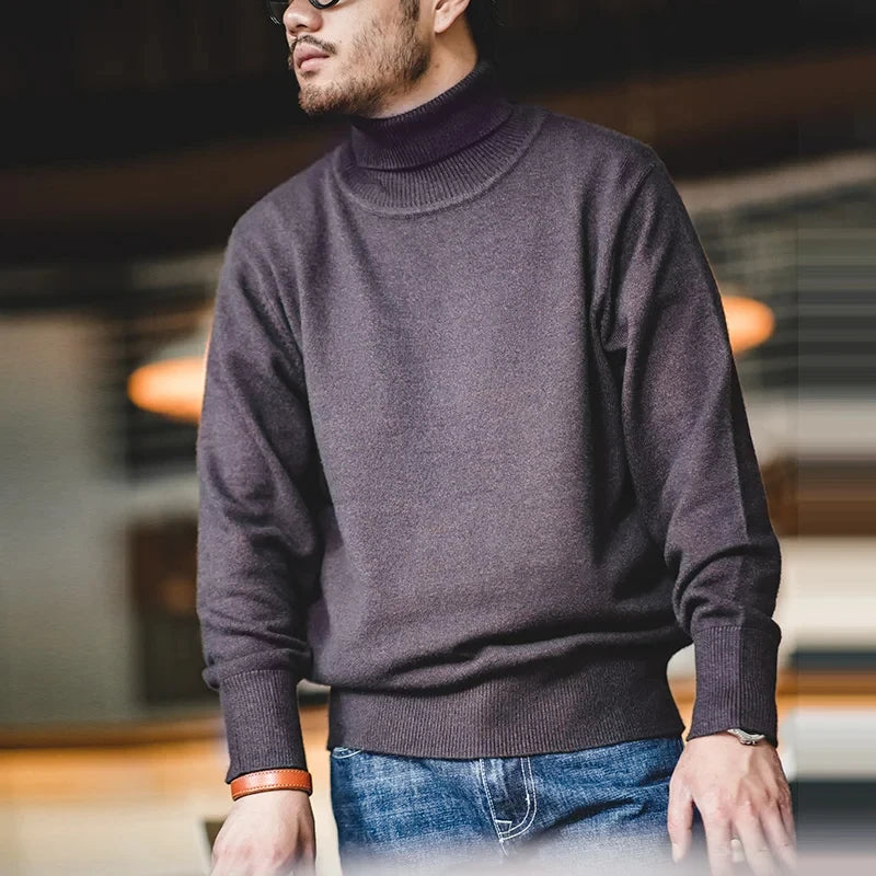Maden Thermal Sweater Men’s Turtleneck Basic Knitted Shirts Autumn Winter Solid Thick Pullovers Turn-down Collar Soft Underwear