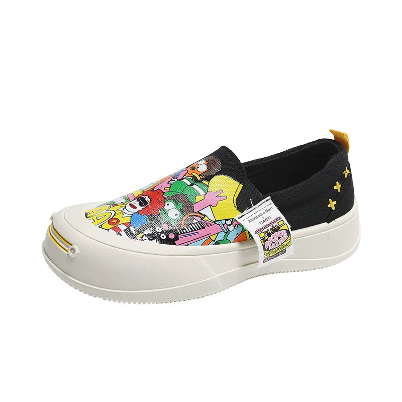 Plataforma de mujeres zapatos vulcanizados 2024 Mujer nueva gruesa Suele de mocasines Fashion Graffiti zapatillas para al aire libre zapatos deportivos