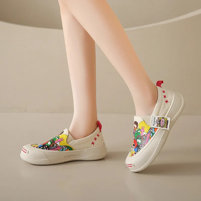 Plataforma de mujeres zapatos vulcanizados 2024 Mujer nueva gruesa Suele de mocasines Fashion Graffiti zapatillas para al aire libre zapatos deportivos