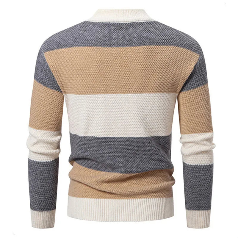 Mode patchwork gebreide trui heren herfst winter mock nek lange mouw gebreide pullovers heren jeugdige vitaliteit casual trui