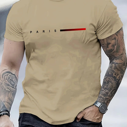 Men's 100% Cotton Summer Loose Paris Creative Letter Impresión Casual Slim Fit Red Lim Camiseta Camiseta de manga corta Top