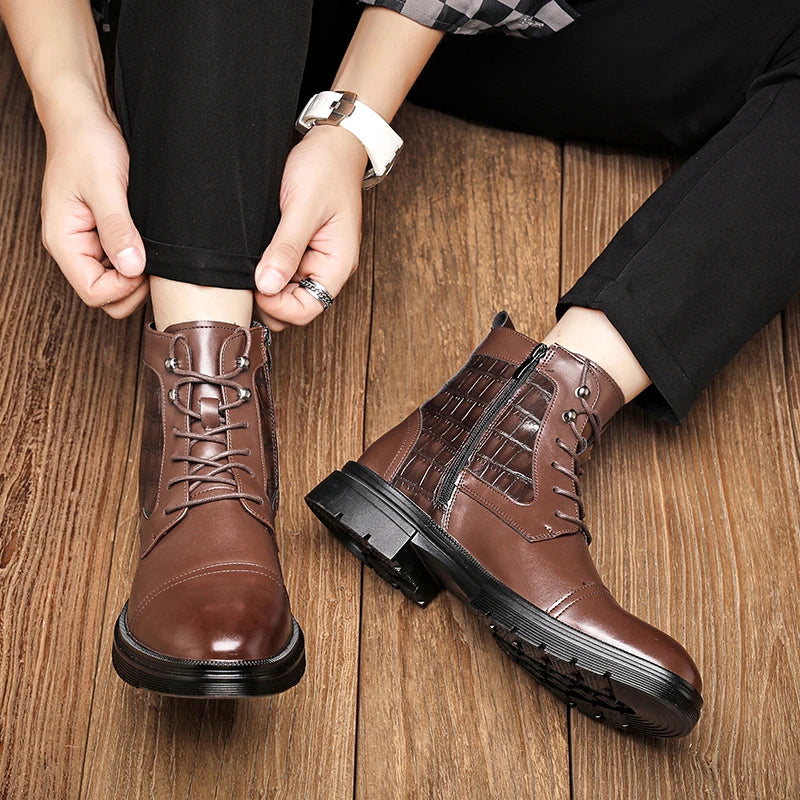 Autumn and Winter Korean Martin Boots Zipper Three Joint Height Increase Light Luxury British Fashion Trend Motorcycle Men Boots