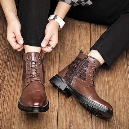 Autumn and Winter Korean Martin Boots Zipper Three Joint Height Increase Light Luxury British Fashion Trend Motorcycle Men Boots