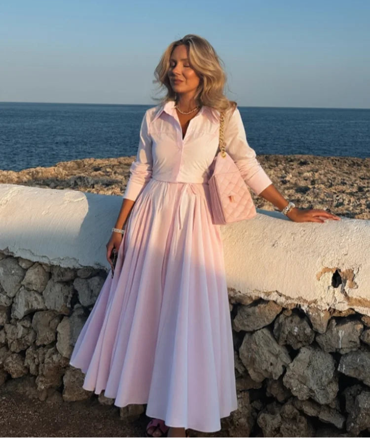 Priložnostne trdne srajce krila obleka ženske z dolgimi rokavi rezerski gumb Top A-line Midi krila Lady Set 2025 poletno jesensko pisarno