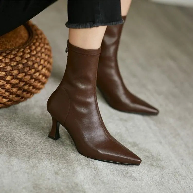 2023 WOMEN HIGH WEEL KRATKE KOŽNJI Čizme Nove čizme ženske tanke čizme za tanke potpele dame gležnjeve kratke čizme Botas de mujer