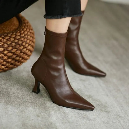 2023 WOMEN HIGH WEEL KRATKE KOŽNJI Čizme Nove čizme ženske tanke čizme za tanke potpele dame gležnjeve kratke čizme Botas de mujer