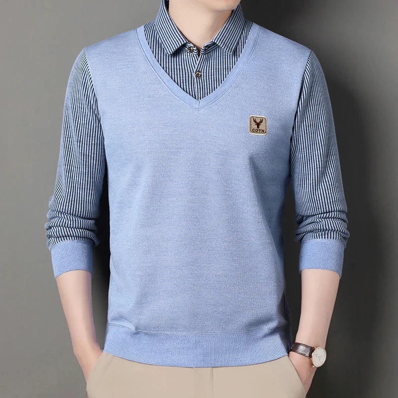 Suéter de punto de vellón macho suéter para hombres de otoño camiseta de invierno suéteres beige azul marino azul coreano top coreano