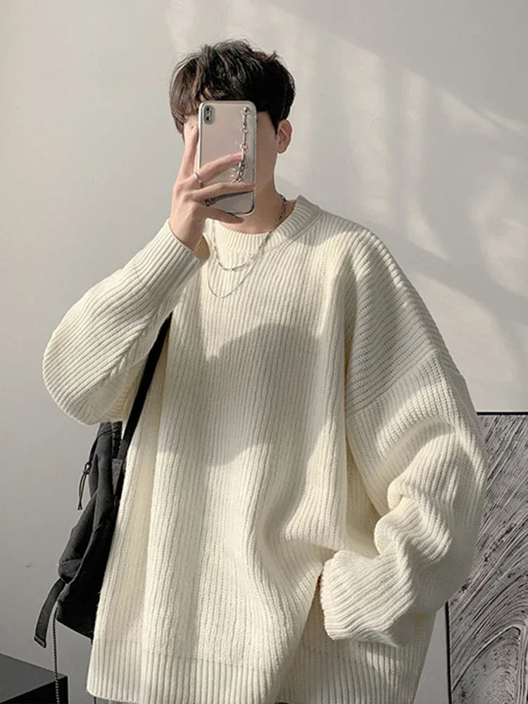 2025 Haust áhafnarháls Solid Color Pullover peysur fyrir karla frjálslegur y2k prjónað peysa High Street Fashion Jumpers Hombre