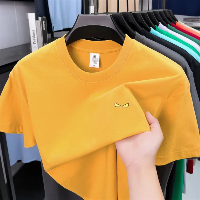 High-end Quality Men's T-shirt 100Cotton O-Neck Pattern Embroidery Short Sleeve Summer New Fashion Trend Half Sleeve Men's Wear