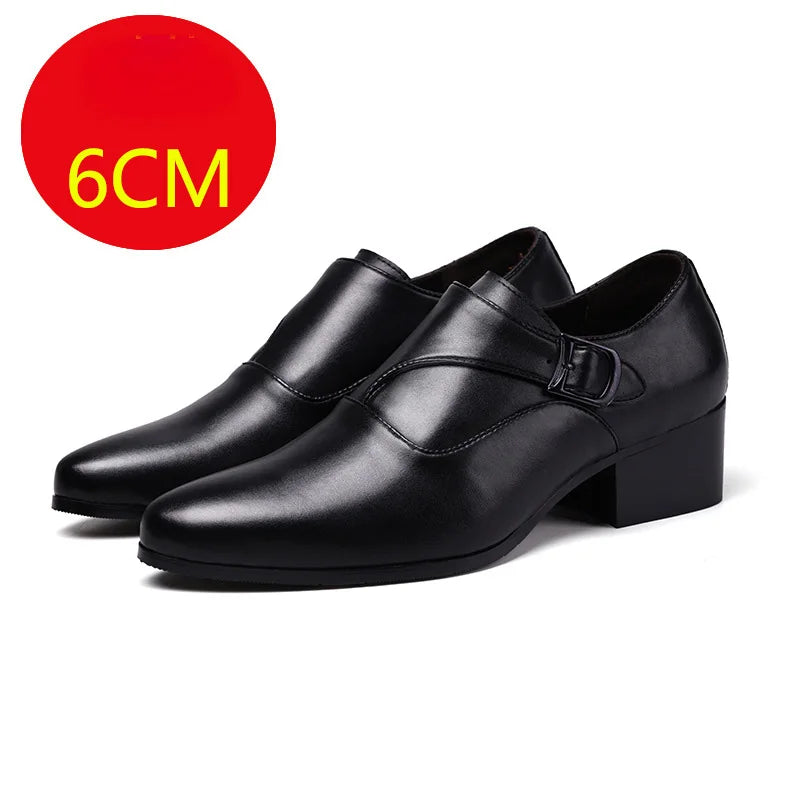 Leather Men Dress Shoes High Heel British Mens Elevator Business Shoes Wedding Party Male Oxford Footwear Increasing 6/8cm