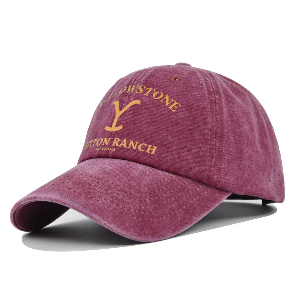 Yellowstone Dutton Ranch letter print pattern vintage baseball cap for men and women, fashionable and simple curved brim hat