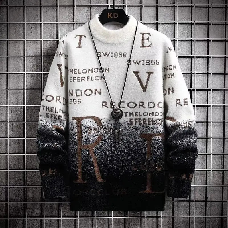 2024 suéter masculino coreano otoño invernal de la moda hombres elementos ingleses suéter sweater casual suéter de cuello