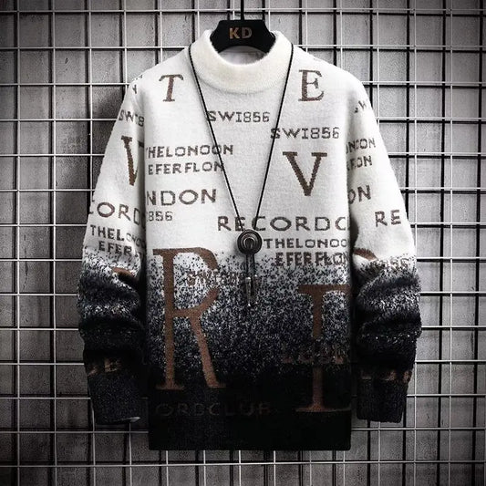 2024 suéter masculino coreano otoño invernal de la moda hombres elementos ingleses suéter sweater casual suéter de cuello