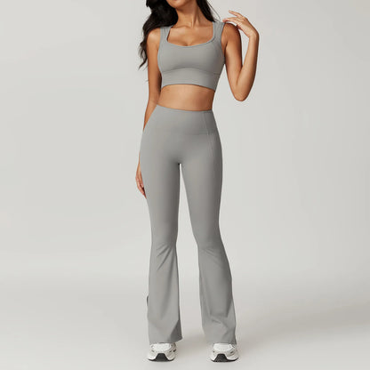 Women's Clothes 2pcs Gym Yoga Suit Sports Set Workout Tracksuit Breathable Sexy Bra Fitness Bell-bottoms Leggings Athletic Wear