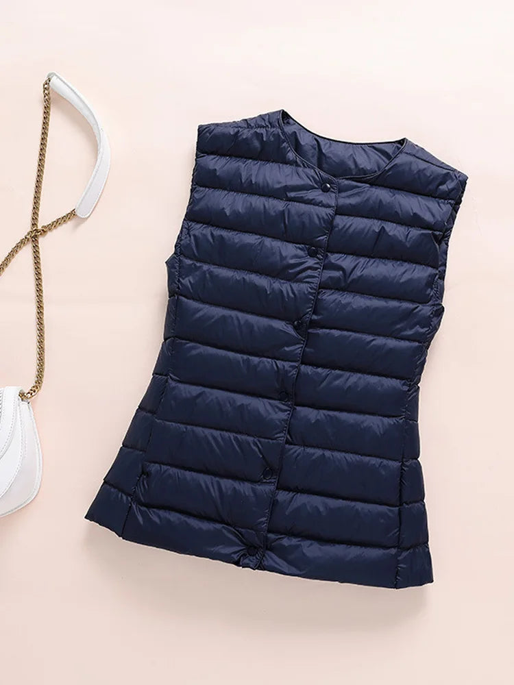 0-10℃ Ultralight Down Vest Women 2024 New Autumn Winter Female Duck Down Waistcoat Puffer Feather Padded Sleeveless Warm Jackets