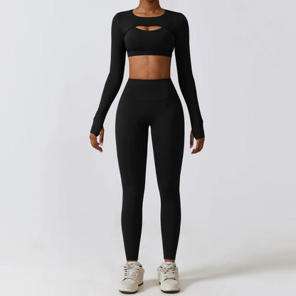 Women 2/3pcs Workout Outfits Yoga Sets Sportswear Gym Workout Clothing Tracksuit High Waist Leggings and Stretch Sports Bra