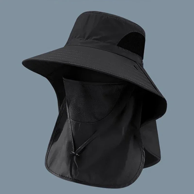 New Wide Brim Sun Cap with Neck Flap for Men Women Adjustable Outdoor 50+UPF Protection Safari Cap Hiking Fishing Breathable Hat