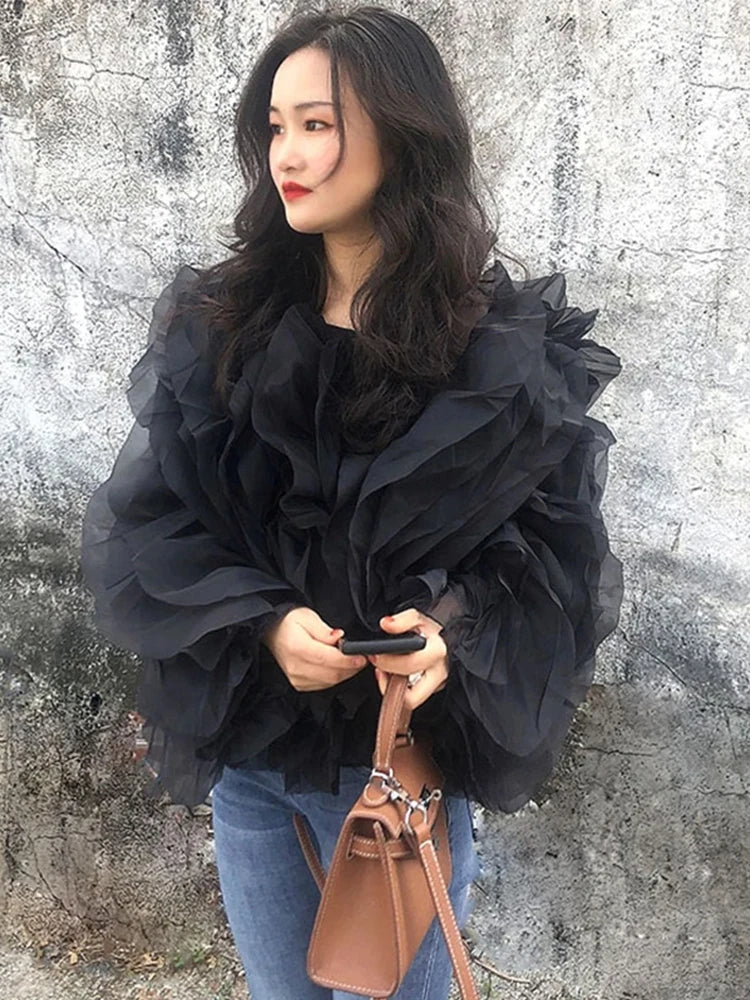 Twotwinstyle elegante patchwork arcesce delle camicette di chiffon donna o collo lanterna a manica lunga camicia sciolta
