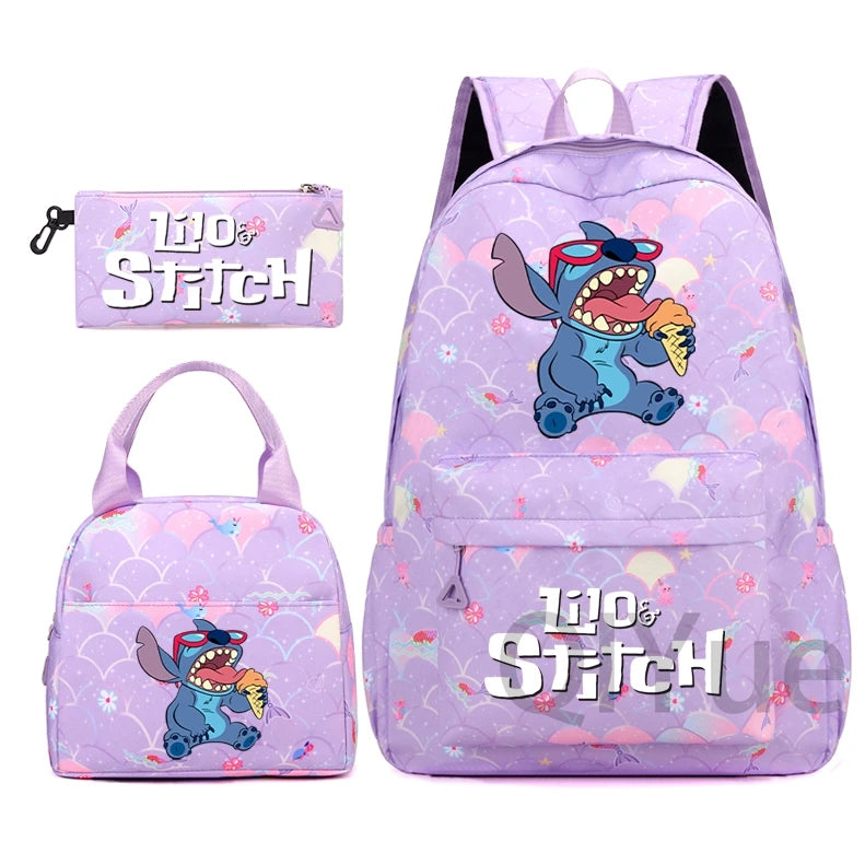 Disney Lilo Stitch Backpack Set for Girl Teen Student Back To School Knapsack Women Rucksack Mermaid Style Lunch Bag Pencil Case
