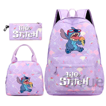 Disney Lilo Stitch Backpack Set for Girl Teen Student Back To School Knapsack Women Rucksack Mermaid Style Lunch Bag Pencil Case