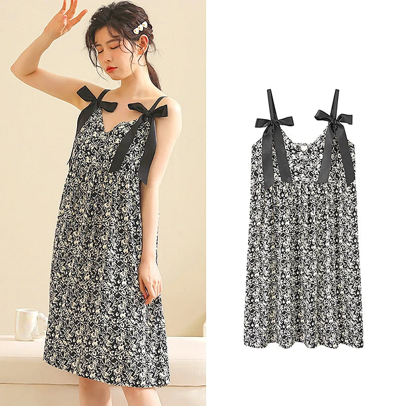 Summer Pajamas Lace Sling Camisolas Night Dress Plus Size Modal Lingerie Sleep Dress for Women Nightgown Retro Sexy Dress