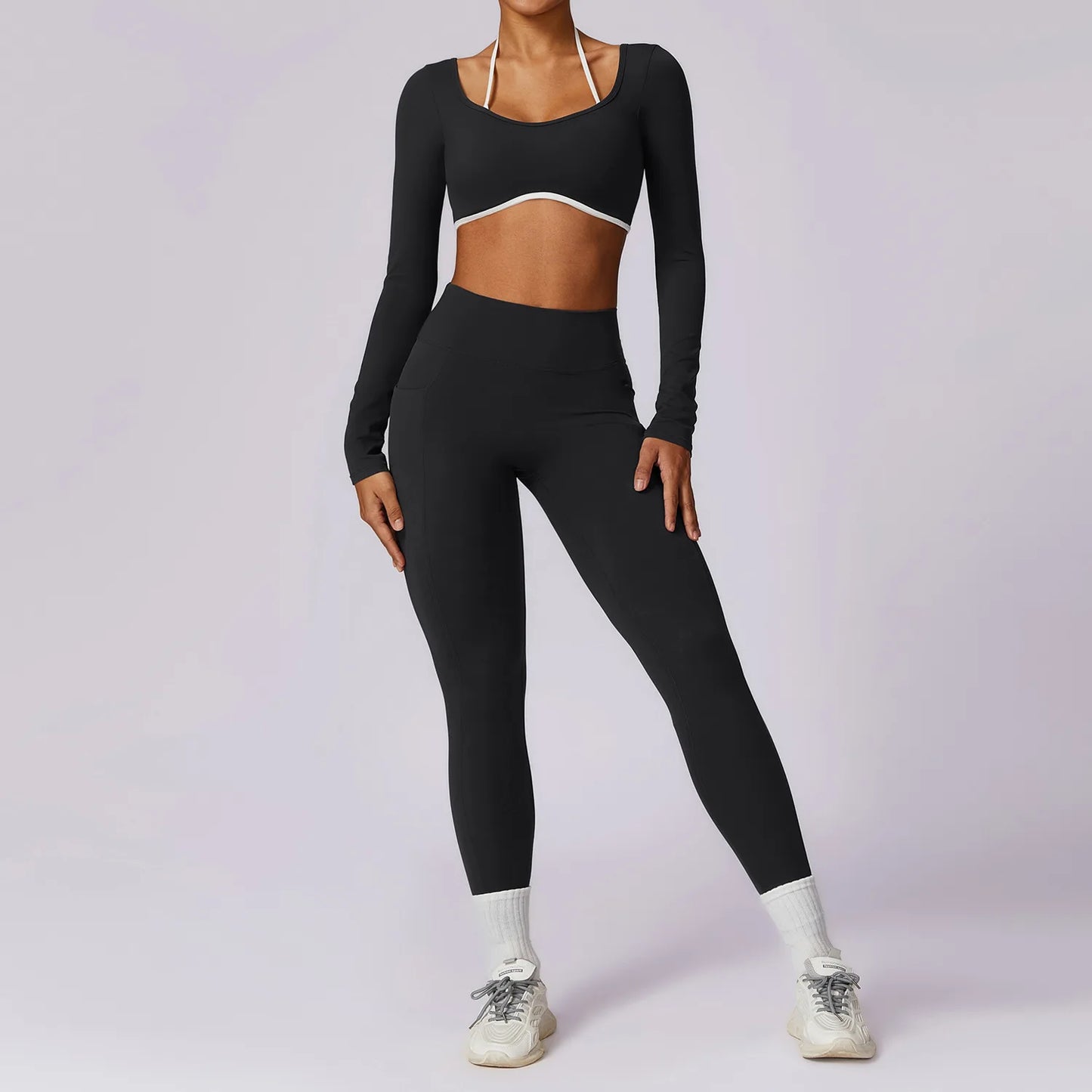 Women Tracksuit Yoga Set 2PCS Sport Suit GymWorkout Clothes Long Sleeve Gym Crop Top High Waist Leggings Fitness Bra Sports Wear