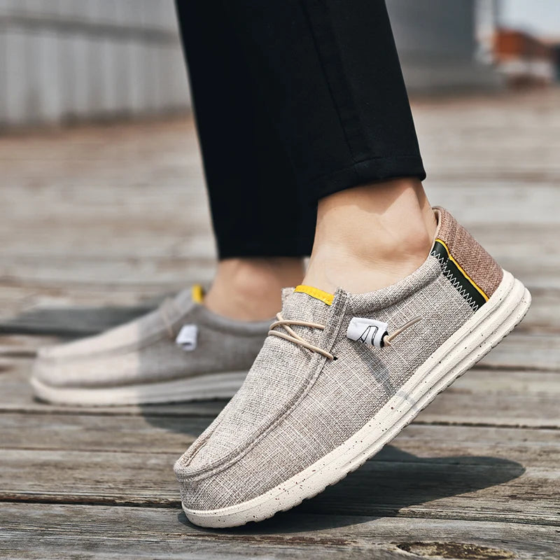 Men's Casual Canvas Shoes Breathable Slip-On Loafers Men Comfortable Flat Sneakers Lightweight Driving Boat Shoes Male Lazy Walk