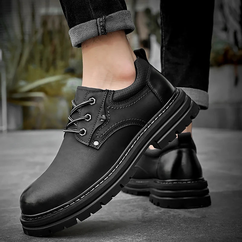 Golden Sapling Men Wide Toe Oxfords sko 2025 Klassikere Svart skinn Mannlige arbeidssko Lace-Up Man Casual Footwear Størrelse 38-46
