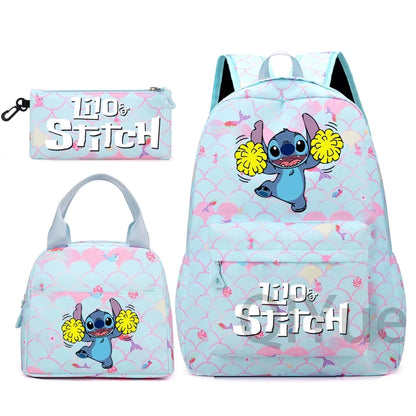 Disney Lilo Stitch Backpack Set for Girl Teen Student Back To School Knapsack Women Rucksack Mermaid Style Lunch Bag Pencil Case