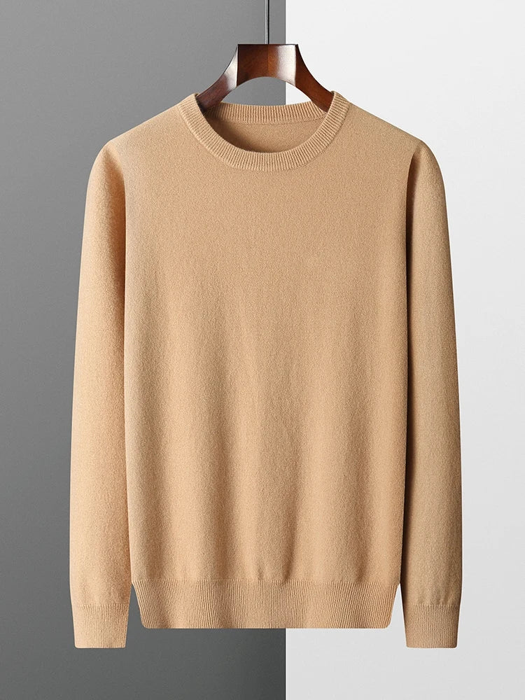 Mvlyflrt 100% puro suéter de lana merino para hombres tops de columna de cuello redondo otoño suéter de color sólido delgado versátil básico