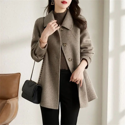 Women's Wool & Blends Coat Long Plain Ladies Jackets Loose Sleeve Casual Cheap Trendy Fashion 2024 Single Medium Outerwears Hot