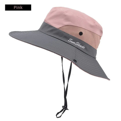 Women's Dual-Tone Sun Hat with Ponytail Hole - Breathable Mesh Waterproof Wide Brim for Beach & Fishing for Spring, Summer