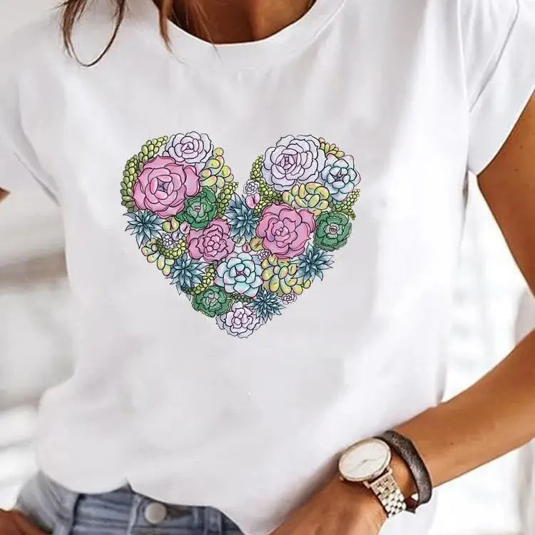 Love Heart imprimă femei tricou de vară fată o gât amuzant y2k tops tee feminin 90 îmbrăcăminte casual