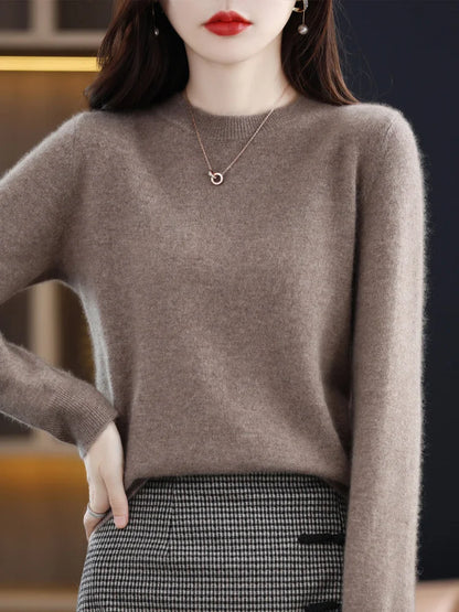 Mode 100% merino ull kvinnors tröja o-hals långärmad pullover vår höst vinter bast Jumper kläder stickkläder toppar
