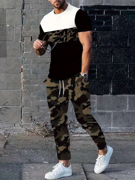 The 2025 summer new men's trousers set features 3d camouflage printed casual and fashionable outdoor clothing