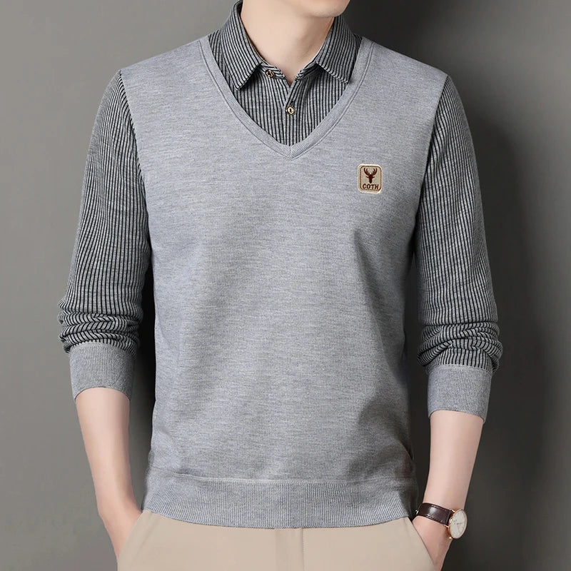 Suéter de punto de vellón macho suéter para hombres de otoño camiseta de invierno suéteres beige azul marino azul coreano top coreano
