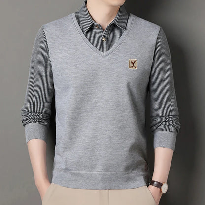 Suéter de punto de vellón macho suéter para hombres de otoño camiseta de invierno suéteres beige azul marino azul coreano top coreano