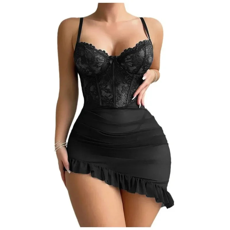 Conjunto erótico erótico transparente de lingerie de fada Sexy Fairy Women através de lace Nightdress pijamas sets delicados sexy noturnos sexy