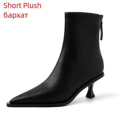 QUTAA 2025 Fashion Women Ankle Boots Sexy Autumn Winter Pointed Toe High Heels Genuine Leather Casual Black Shoes Size 34-43