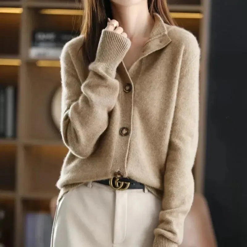 Autumn Winter New Stand collar Knitted Cardigan Solid Loose Short Jacket Women's Korean version Long sleeved Sweater Casual top