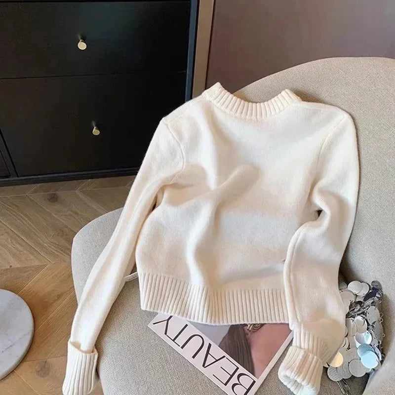 Letters Embroidery Pullover Sweater 2025 Spring Autumn Women Round Neck Long Sleeve Knitwear Jumper Female Casual Design Tops
