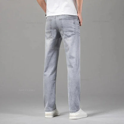 Sommer Elastic Herren Jeans Fashion grau komfortable Geschäft Straight Stretch Cotton Casual Denim Hosen Marke Männliche dünne Hose