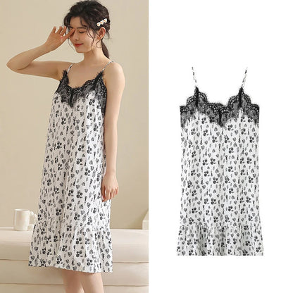 Summer Pajamas Lace Sling Camisolas Night Dress Plus Size Modal Lingerie Sleep Dress for Women Nightgown Retro Sexy Dress