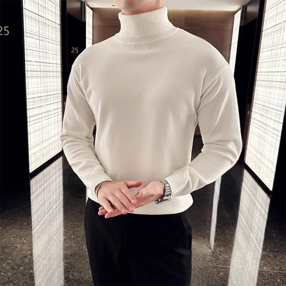Moda coreana Otoño Invierno Sweaters Hombres Párricos Fleece Turtleneck Sweats Camisetas de fondo tibio