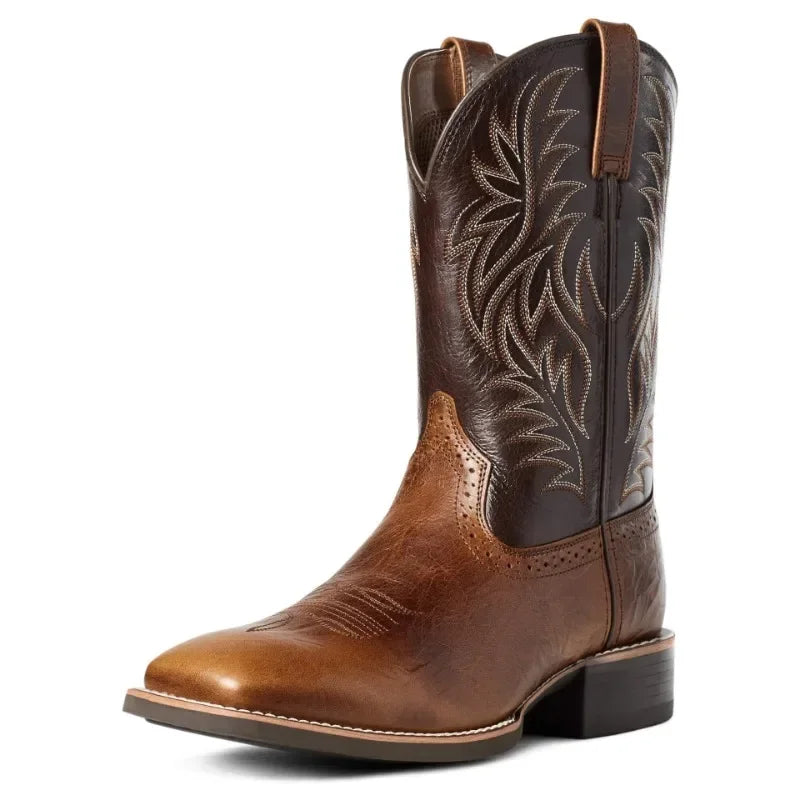 Menn høye støvler broderi retro håndlagde herre støvler vestlige cowboy boot spiss tå støvler håndsøm utendørs herresko
